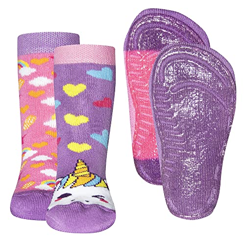 EWERS 2er Pack Einhorn Stoppersocken SoftStep, Socken mit Antirutschsohle für Mädchen, Anti-Rutsch-Socken mit Gummisohle, 2 Paar rutschfeste Kindersocken, Größe 18-19 von EWERS