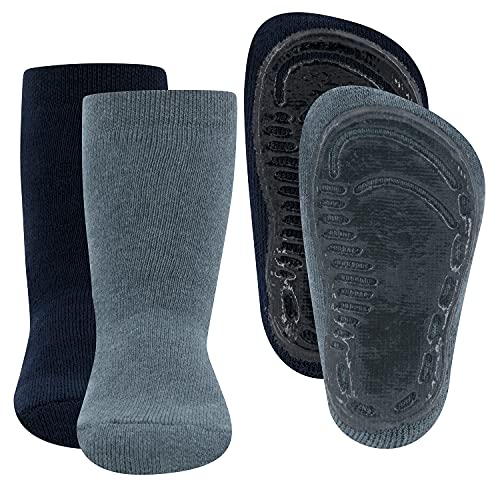 EWERS 2er Pack Uni Stoppersocken SoftStep, Socken mit Antirutschsohle für Jungen und Mädchen, Anti-Rutsch-Socken mit Gummisohle, MADE IN GERMANY, 2 Paar rutschfeste Kindersocken, Größe 21-22 von EWERS