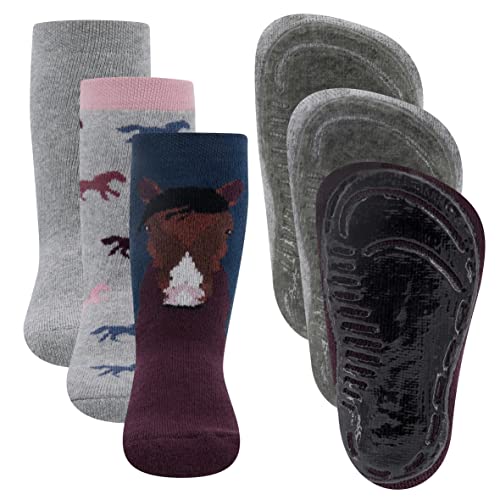 EWERS 3er-Pack Pferd Stoppersocken SoftStep, Socken mit Antirutschsohle für Mädchen, Anti-Rutsch-Socken mit Gummisohle, MADE IN GERMANY, 3 Paar rutschfeste Kindersocken, Größe 25-26 von EWERS