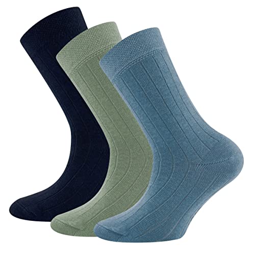 EWERS Retro-Chic Socken 3er-Pack Rippe für Kinder - Klassische Rippstruktur, trendige Farben und optimale Passform - Made in Germany - Dunkelblau/Grün/Blau, Größe 39-42 von EWERS