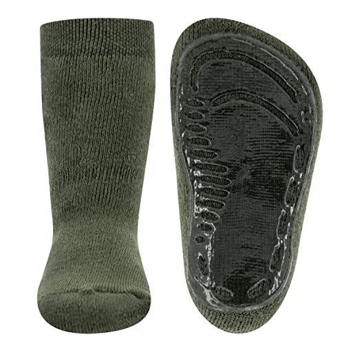 EWERS Stoppersocken SoftStep Uni, Socken mit Anti-Rutsch-Sohle für Jungen und Mädchen, 1 Paar rutschfeste Kindersocken mit Gummisohle, Oliv (Olivgrün), Größe 23-24 von EWERS