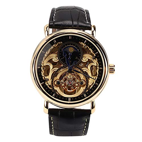 Automatische mechanische Uhr, wasserdichte mechanische Armbanduhr für Herren, Handaufzug aus Edelstahl und Armbanduhr aus PU-Leder(1#) von Exblue