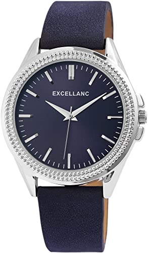 Excellanc Herren-Uhr Kunstleder Armband Dornschließe Analog Quarz 2900095 (blau) von Excellanc