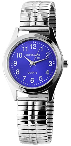 Elegante Herren Armband Uhr Blau Silber Analog Edelstahl Zugband Stretch Quarz 92700013006 von Excellanc