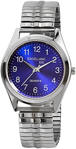 Elegante Herren Armband Uhr Blau Silber Analog Edelstahl Zugband Stretch Quarz 92700014006 von Excellanc