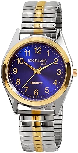 Elegante Herren Armband Uhr Blau Silber Gold Analog Edelstahl Zugband Stretch Quarz 92700014003 von Excellanc