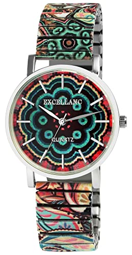 Excellanc Damen-Uhr Armbanduhr Zugarmband Zugband Edelstahl bunt 1700075 (Mehrfarbig) von Excellanc