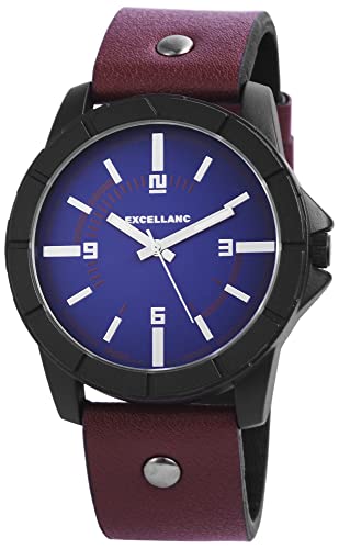 Excellanc Design Herren Armband Uhr Blau Braun Analog Leder Imitat Quarz 9295073000184 von Excellanc