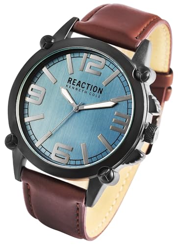 Excellanc Kenneth Cole Reaction Design Mode Herren Armband Uhr Blau-Grau Braun Analog Lederimitat Männer 3 ATM Bar 9RK50091001 von Excellanc