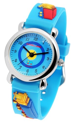 Excellanc Kinder Armband Uhr Blau Lastwagen Laster Baustelle LKW Lernuhr Jungen Mädchen Kids 94500039002 von Excellanc