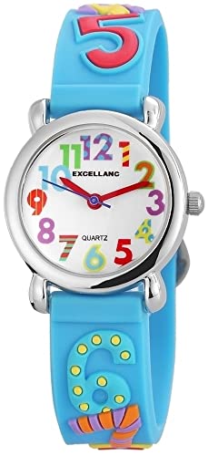 Excellanc Kinder Armband Uhr Weiß Blau 3D Zahlen Ziffern Mathe Rechnen Schule Motive Lernuhr Jungen Mädchen Kids 94500020001 von Excellanc