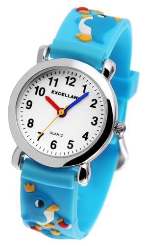 Excellanc Kinder Armband Uhr Weiß Blau Pinguin Motiv Lernuhr Jungen Mädchen Kids 94500037001 von Excellanc