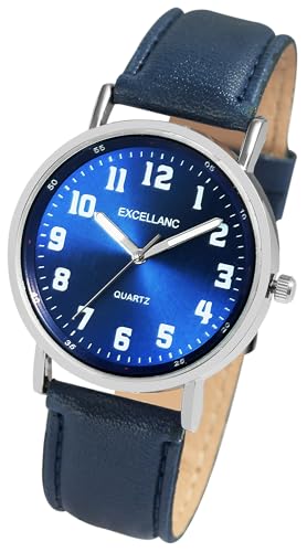 Excellanc Klassische Basic Herren Armband Uhr Blau Analog Kunst Leder Quarz Männer 92900229006 von Excellanc