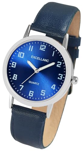 Excellanc Klassische Basic Herren Armband Uhr Blau Analog Kunst Leder Quarz Männer 92900230006 von Excellanc