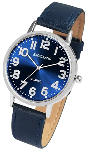 Excellanc Klassische Basic Herren Armband Uhr Blau Analog Kunst Leder Quarz Männer 92900233007 von Excellanc