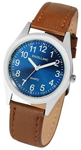 Excellanc Klassische Basic Herren Armband Uhr Blau Braun Analog Kunst Leder Quarz Männer 92900227002 von Excellanc