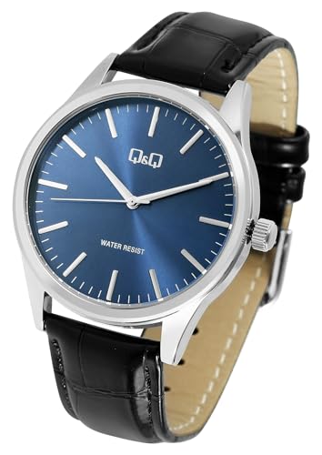 Excellanc Klassische Q&Q Herren Armband Uhr Blau Schwarz Analog Kunst Leder Quarz 3ATM Männer 9Q59A003PY von Excellanc