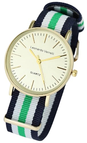 Excellanc Leonardo Verrelli Modische Design Damen Herren Armband Uhr Weiß Gold Blau Grün Analog Textil Quarz Unisex 9297202200001 von Excellanc