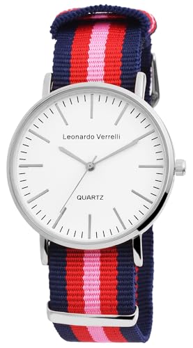 Excellanc Leonardo Verrelli Modische Design Damen Herren Armband Uhr Weiß Rosègold Blau Rot Rosa Analog Textil Quarz Unisex 9297225300001 von Excellanc