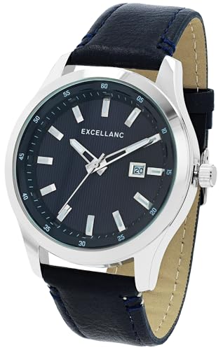 Excellanc Modische Design Herren Armband Uhr Blau Analog Datum Kunst Leder Quarz 92900240002 von Excellanc