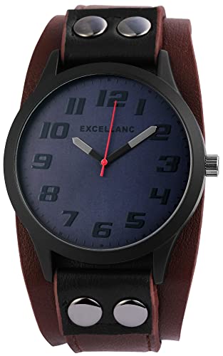 Excellanc Modische Design Herren Armband Uhr Blau Schwarz Braun Analog Kunst Leder Quarz 92900085003 von Excellanc
