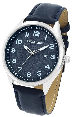 Excellanc Modische Design Herren Armband Uhr Blau Silber Analog Datum Kunst Leder Quarz 92900241002 von Excellanc