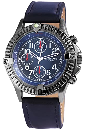 Excellanc Modische Herren Armband Uhr Blau Analog Chrono Look Kunst Leder Quarz 9295073000192 von Excellanc