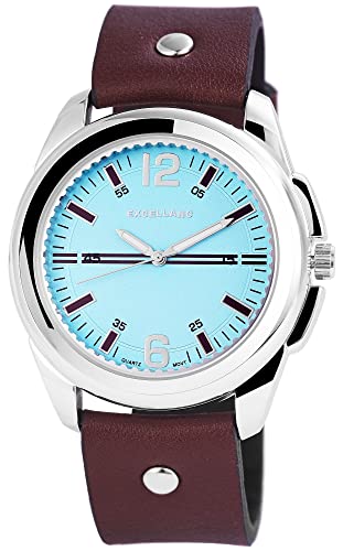 Excellanc Modische Herren Armband Uhr Blau Braun Analog Leder Imitat Quarz Mode 9295023500185 von Excellanc