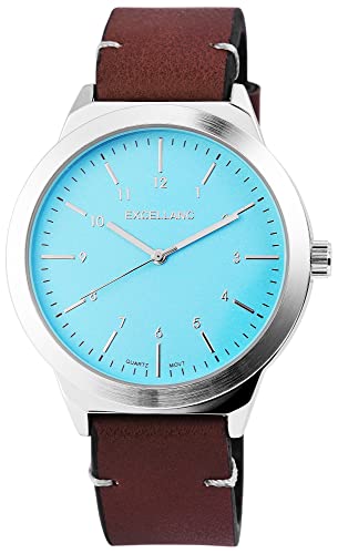 Excellanc Modische Herren Armband Uhr Blau Braun Analog Leder Imitat Quarz Trend 9295023500190 von Excellanc