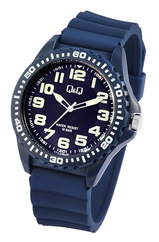 Excellanc Q&Q Sportliche Herren Armband Uhr Blau Analog Silikon Kunststoff Quarz 100M WR 10ATM Männer 9VS16J009Y von Excellanc