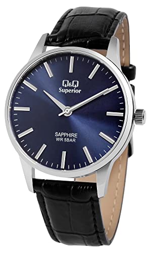 Q&Q Superior by Citizen Herren Armband Uhr Blau Schwarz Echt Leder 5ATM Quarz SS280J322Y von Excellanc