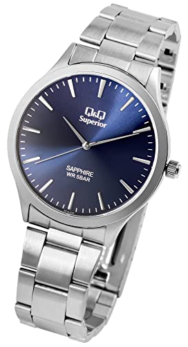 Q&Q Superior by Citizen Herren Armband Uhr Blau Silber Edelstahl Saphirglas 5ATM 9S278J222Y von Excellanc