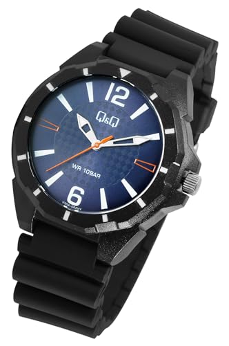 Q&Q by Citizen Herren Armband Uhr Blau Schwarz Analog Kunststoff Silikon Quarz 10ATM Mode Männer 9V30A002VY von Excellanc