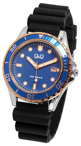 Q&Q by Citizen Herren Armband Uhr Blau Schwarz Silikon Datum Analog Quarz Sport Männer 9A172J382Y von Excellanc