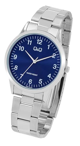 Q&Q by Citizen Herren Armband Uhr Blau Silber Analog Edelstahl Klassik Mode Quarz 3ATM Männer 9C08A001PY von Excellanc