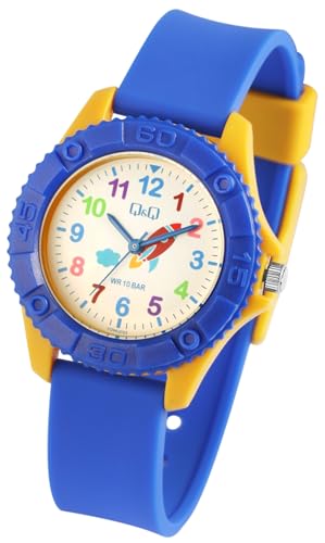 Q&Q by Citizen Kinder Armband Uhr Weiß Blau Gelb Rakete Silikon Analog Quarz Junge Mädchen Kids 9VQ96J022Y von Excellanc