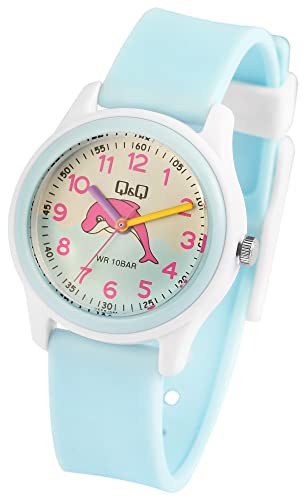 Q&Q by Citizen Kinder Armband Uhr Weiß Blau Silikon Delfin Motiv 100M WR 10ATM Junge Mädchen 9VS59J005Y von Excellanc