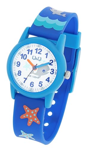 Q&Q by Citizen Kinder Armband Uhr Weiß Blau Wal & Seesterne Motiv Analog Kunststoff Silikon Quarz 10ATM Mode Junge Mädchen 9VR99J009Y von Excellanc