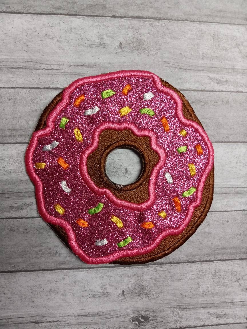 Pink Glitzer Donut Aufnäher, Bügelbild 10, 5 cm. Bügelbild, Zum Aufbügeln von ExclusiveTB