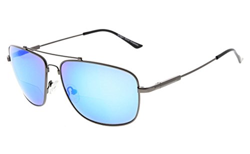 Eyekepper Erinnerung Bifokal Sonnen brille Biegsamen Titan Lesen Sonnenbrillen (Gunmetal Rahmen Blau Spiegel,+2.00) von Eyekepper