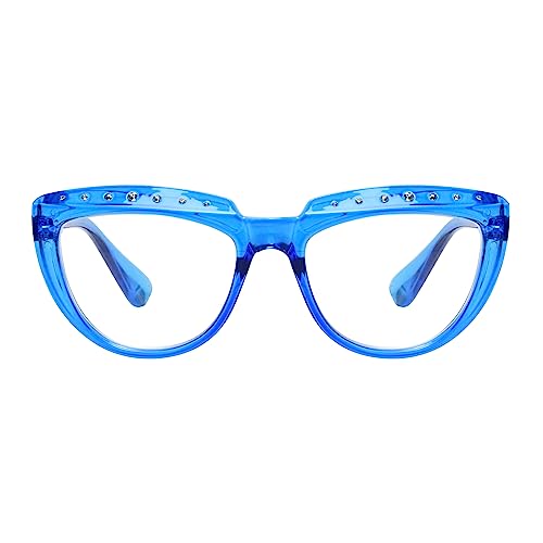 Eyekepper Lesebrille für Damen Strass Lesebrillen Oversize Halbmond Design Brillen -Blau +1,00 von Eyekepper