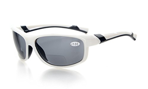 Eyekepper Mode Sport Bifokale Sonnenbrille TR90 Unzerbrechlich Draussen Leser Baseball Laufen Angeln Fahren Golf Softball Wandern Weiß Rahmen Grau Linse +1.0 von Eyekepper