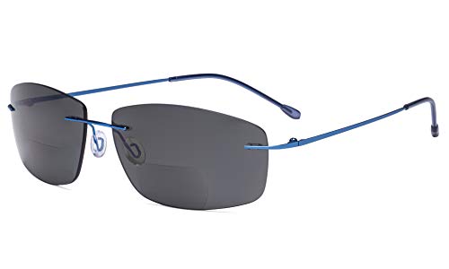 Eyekepper Rahmenlos Bifokal Sonnenbrille Frauen Männer Leicht Randlos Bifokal Leser zum lesen unter das Sonne - Blau/Graue Linse +1.75 von Eyekepper