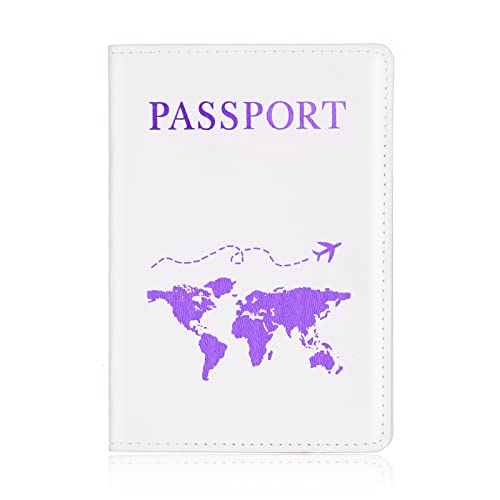 Eyiara Lover Couple Passport Cover for Card Documents Hot Stamping Simple Plane Map Women Men Travel Passport Holder Wallet, violett von Eyiara