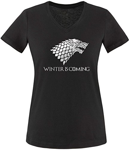 EZYshirt® Game of Thrones | Winter is Coming | Schattenwolf Damen V-Neck T-Shirt von Ezyshirt