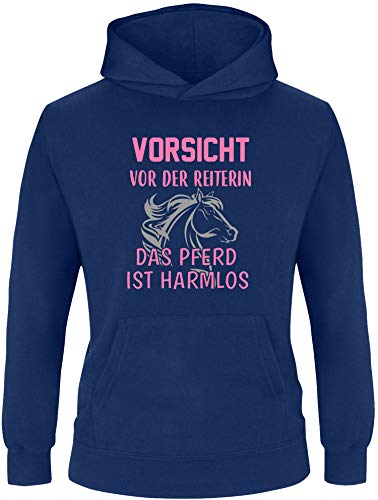 Ezyshirt® Vorsicht vor der Reiterin das Pferd ist harmlos Pullover Kinder | Mädchen Kapuzenpullover | Hoodie von Ezyshirt