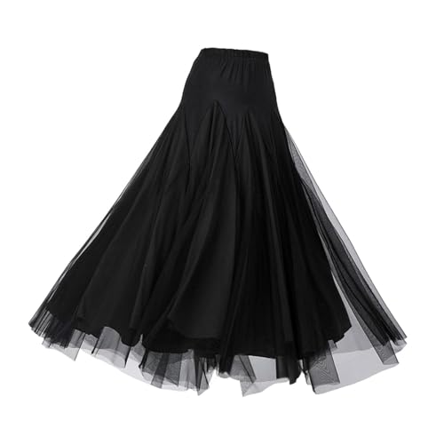 F Fityle Damen Ballsaal Tanzrock Tanzkostüm Lagenkleid Übungsrock Damen Langer Rock Spanischer Rock für Tango Latein, schwarz L von F Fityle