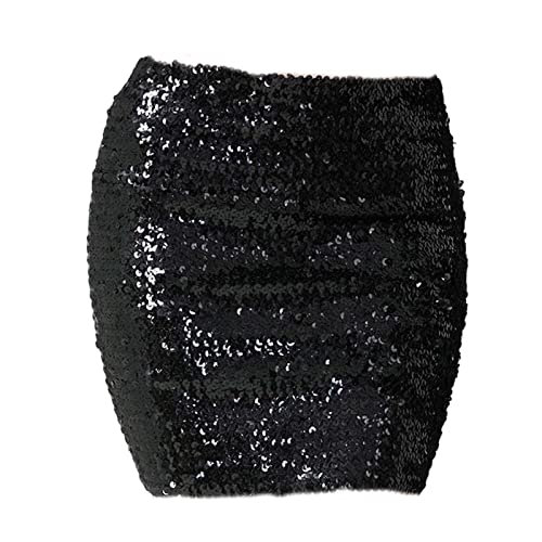 F Fityle Glitzer Pailletten Rock Damen, Bleistiftrock Hohe Taille Glitzer Meerjungfrau Rock, Bodycon Midi Skirt, Mini Wickelrock für Abschlussball Festival Cocktail Kostüm, Schwarz von F Fityle