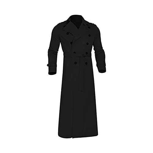 F Fityle Herren Winter Langer Trenchcoat mit lockerer Taille, Zweireihig Mäntel Gürtel Lose Jacke, Casual Langarm Lange Jacke Herren Windbreaker Jacken für Party Arbeit Geschäft, Schwarz XL von F Fityle