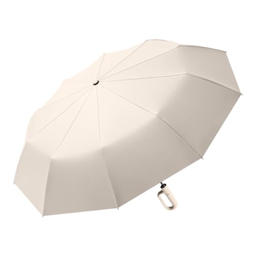 F Fityle Ringschnallen-Regenschirm, automatischer Taschenschirm, Sonnenschutz-Reiseschirm für Regen, für Outdoor-Aktivitäten am Strand, Beige 125cmx82cm von F Fityle